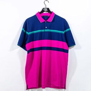 Greyson Golf Polo Shirt Color Block Navy Pink XL Preppy Athleisure
